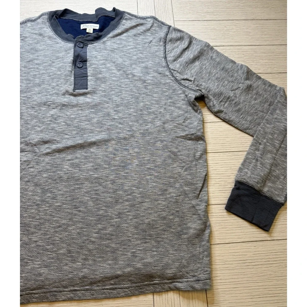 J. Crew Double Knit Navy‎ striped Men's Henley Long Sleeved Tee. Cotton. Sz XL